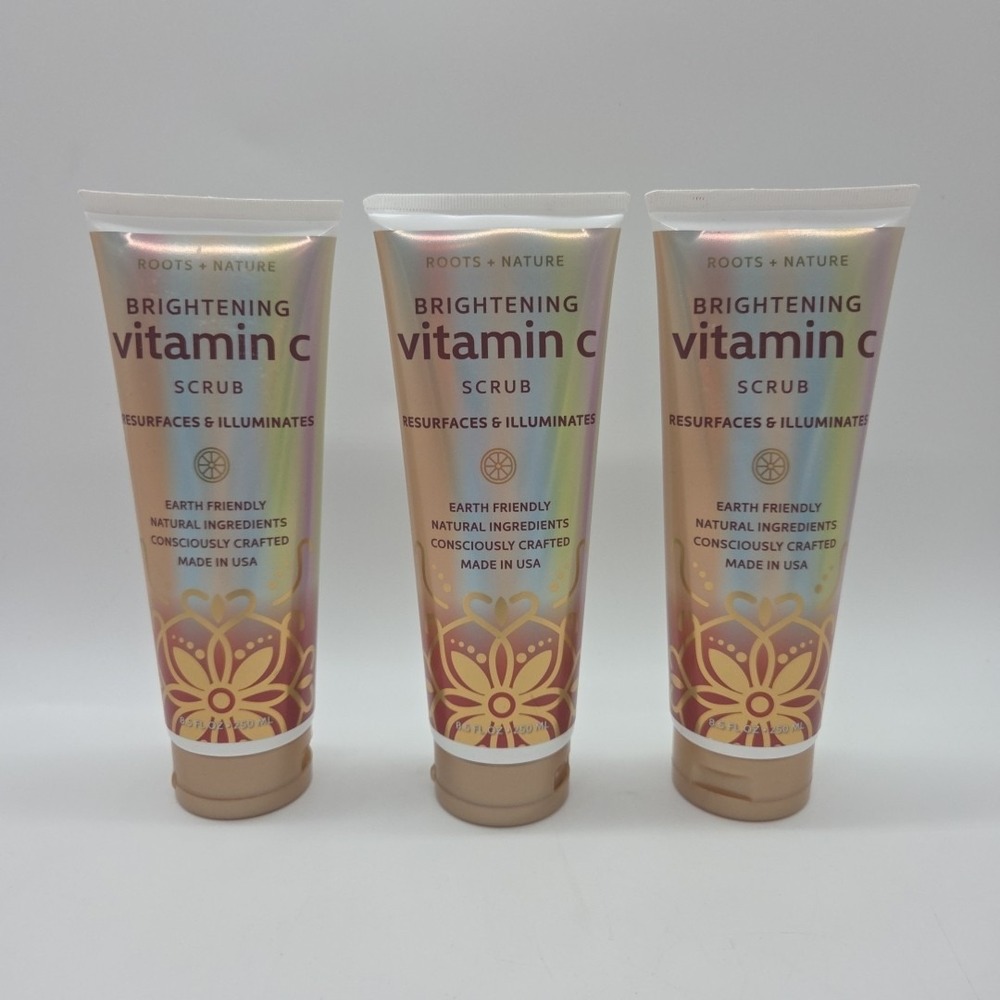 NEW Lot Of 3 Roots And Nature Brightening  Vitamin C Body Scrub 8.5 Fl oz Tube